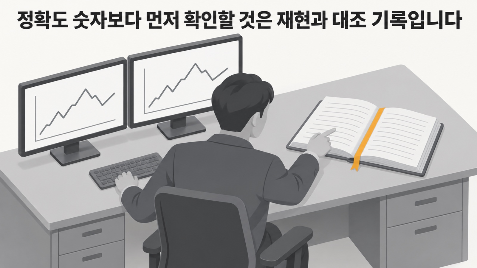 같은 조건으로 두 번 계산한 결과와 실제 라인 기록을 나란히 대조하는 모습 — 정확도 숫자보다 먼저 확인할 것은 재현과 대조 기록입니다