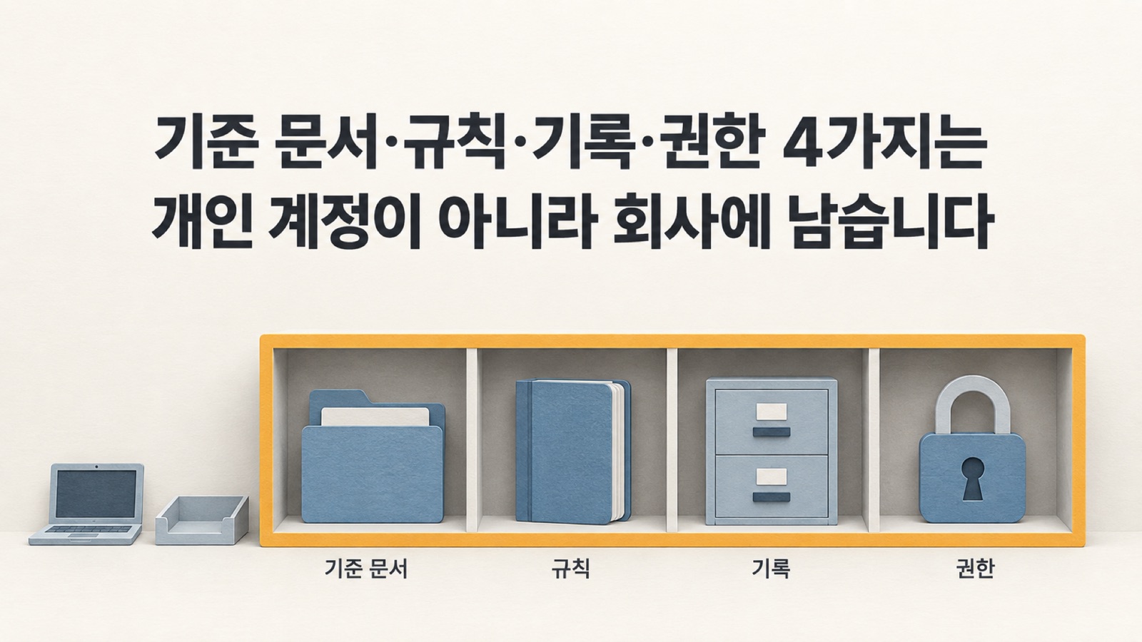 웨이스는 업무 AI 에이전트의 기준 문서, 규칙, 기록, 권한 4가지를 직원 개인 계정이 아니라 회사에 둡니다