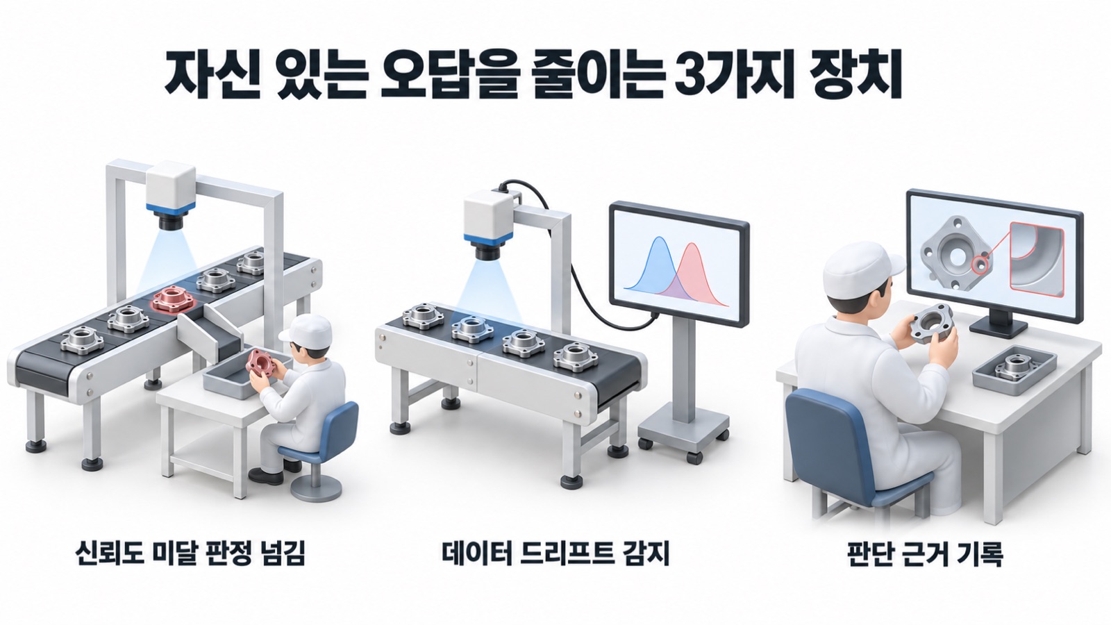VEXPLOR에 둔 3가지 장치 — 신뢰도 미달 판정 넘김, 데이터 드리프트 감지, 판단 근거 기록
