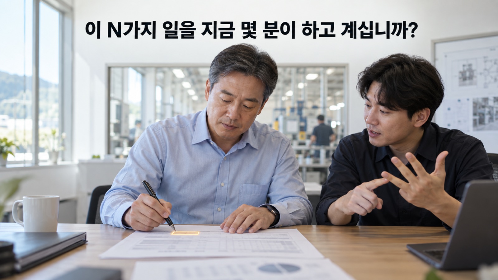 고객 담당자가 제안서 회수표의 빈칸에 지금 그 일을 하는 인원 수를 적으려는 장면