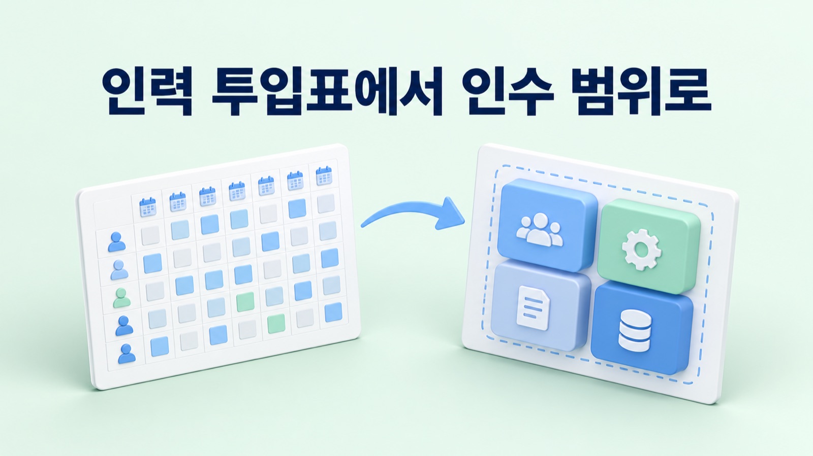 저희는 견적서 첫 장을 인력 투입표에서 인수 범위로 바꾸려 합니다