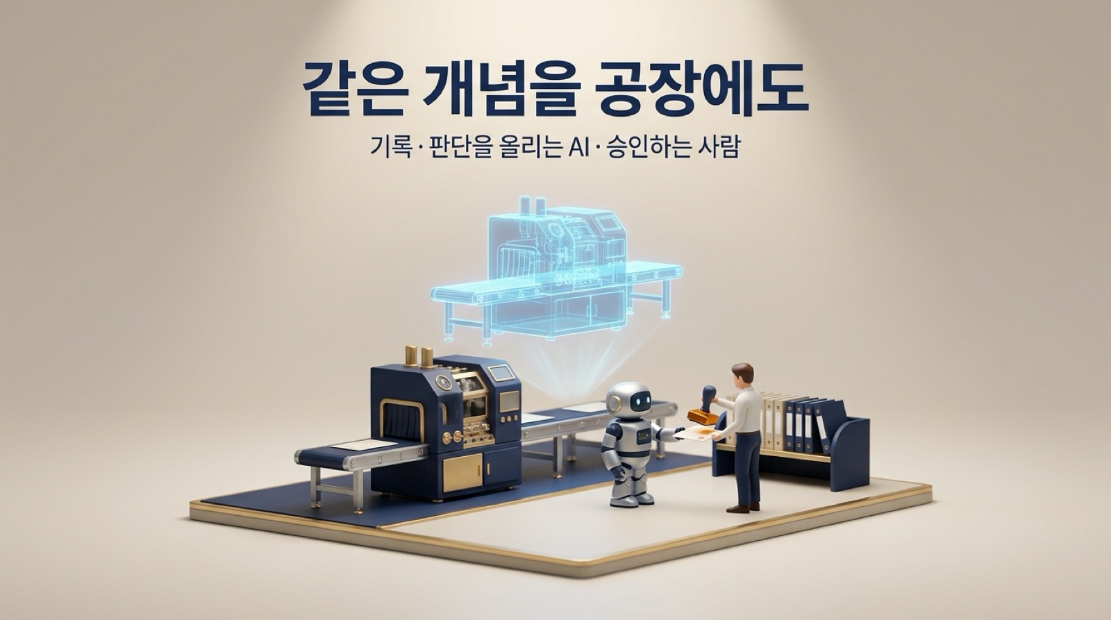 공장에서 같은 개념은 상태를 읽는 기록, 판단을 올리는 AI, 승인하는 사람으로 놓입니다