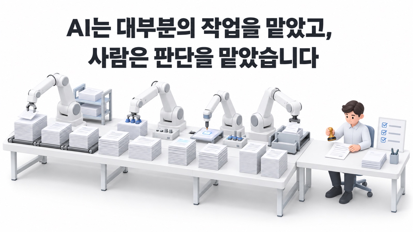 실험의 각 작업을 AI가 맡은 일과 사람이 결정한 일로 나눈 장면