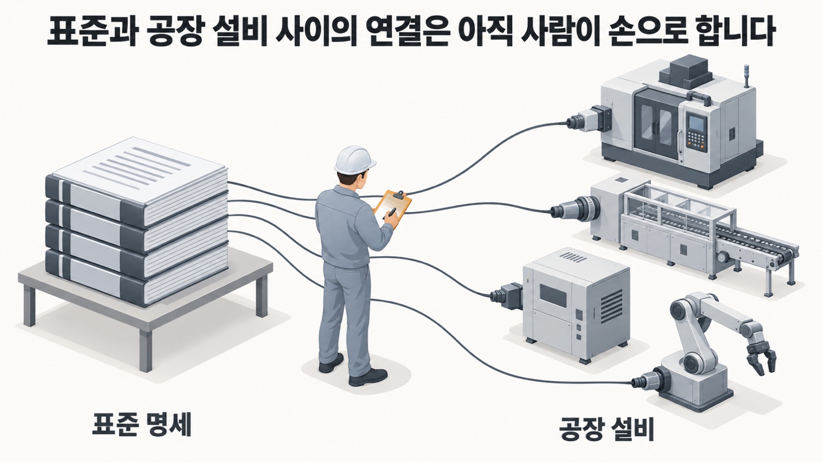 표준 명세와 실제 공장 설비 사이에 남아 있는 연결 작업